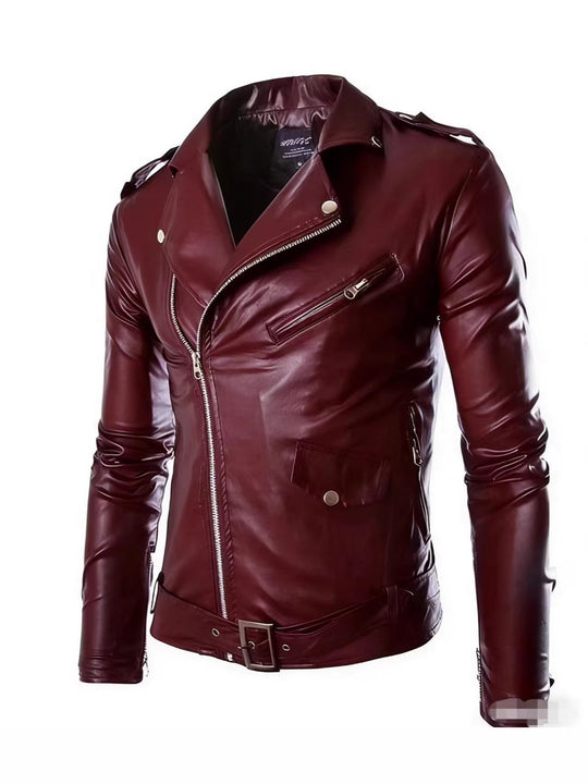Herren Echtes Leder Bikerjacke mit Asymmetrischem Reißverschluss