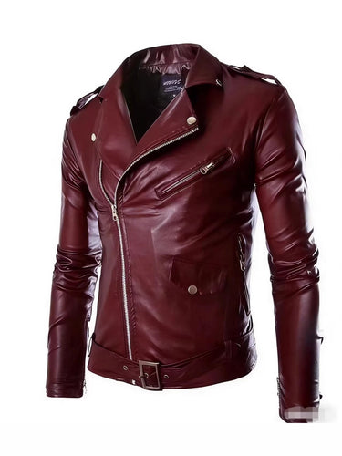 Herren Echtes Leder Bikerjacke mit Asymmetrischem Reißverschluss