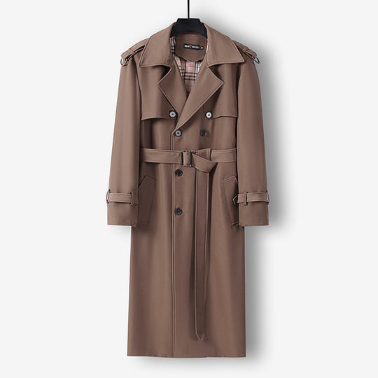 Damen Eleganter lang geschnittener Wollmix-Trenchcoat mit doppelreihiger Knopfleiste und Bindegürtel Shop Nory
