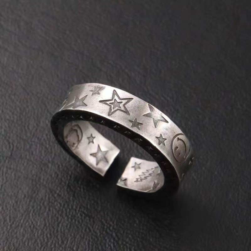 Damen Offener Ring mit kunstvollem Sterne- und Mondmotiv Shop Nory