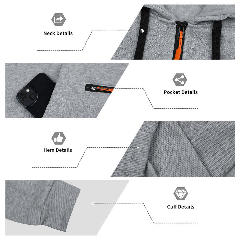Herren sportlicher Kapuzenpullover mit halbem Reißverschluss und verschließbarer Kängurutasche Shop Nory