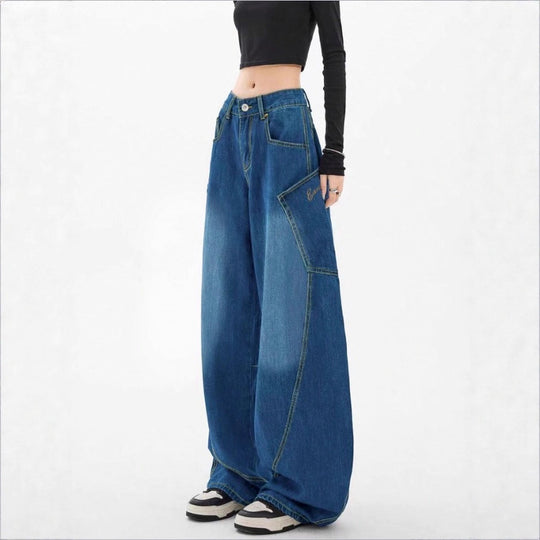 Damen Weite High-Waist Balloon-Jeans mit Utility-Taschen und kontrastierenden Nähten Shop Nory