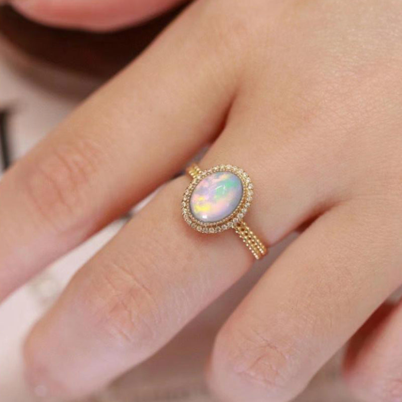 Damen Opalring mit funkelndem Zirkonia-Rahmen Shop Nory