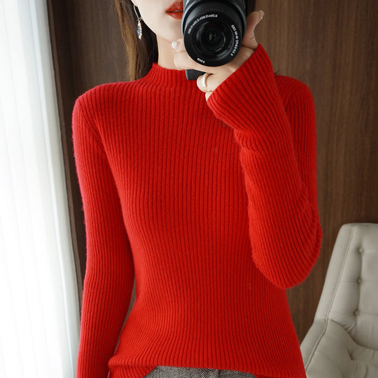 Damen Luxus-Feinstrickpullover mit schmaler Rippenstruktur und kurzem Stehkragen Shop Nory