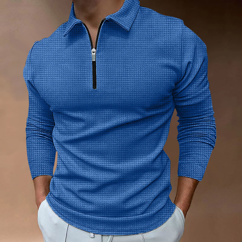 Herren Feines Waffelstrick-Halbzip-Polo mit Kentkragen & Langarm Shop Nory