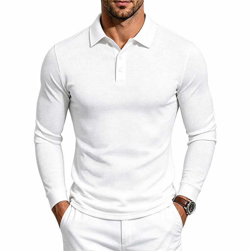 Herren Slim-Fit Poloshirt mit Langarm und Waffelstruktur Shop Nory
