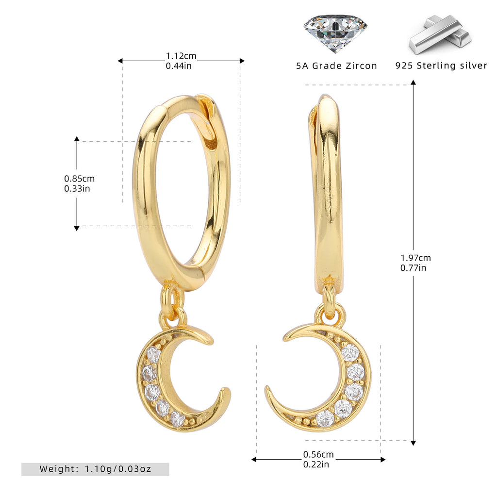 Damen Ohrhänger mit Mondmotiv aus 925 Sterling Silber und funkelnden Zirkonsteinen Shop Nory