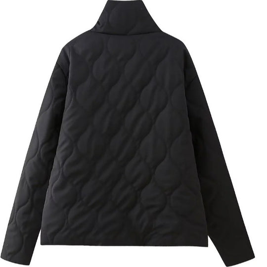 Damen Steppjacke mit Stehkragen und kontrastverzierten Rüschen-Taschen Shop Nory