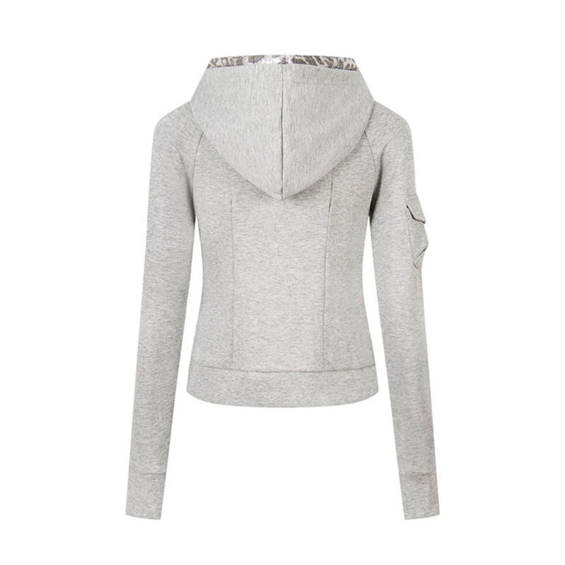 Damen Lagenlook-Zip-Hoodie mit metallischem Leoparden-Innenfutter und schmaler Silhouette Shop Nory