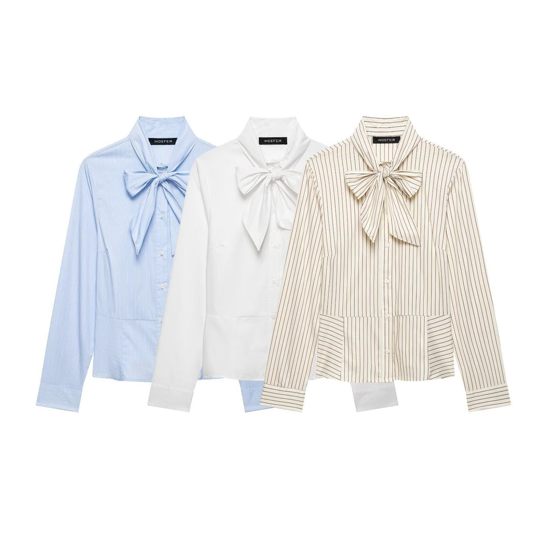 Damen Bluse mit Schleifenkragen und taillierten Einsatznähten Shop Nory