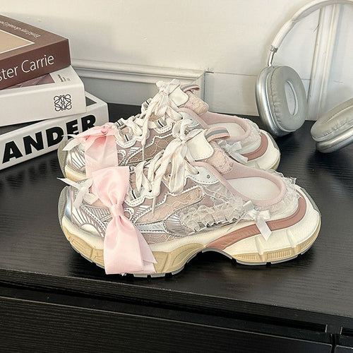 Damen Chunky‑Sneaker mit floraler Spitze und Satin‑Schleife Shop Nory
