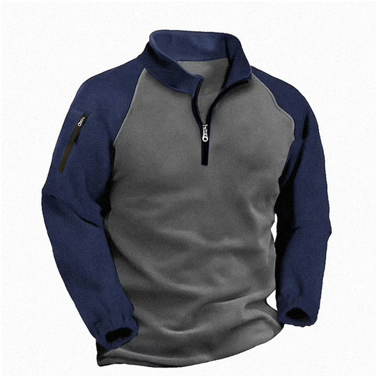 Herren nan Fleece-Pullover mit halbem Reißverschluss, Armfach und elastischen Bündchen Shop Nory
