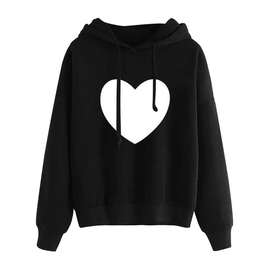 Damen nan leichter Oversize Kapuzenpullover mit Herz‑EKG‑Motiv, langen Kordeln und elastischem Bund Shop Nory