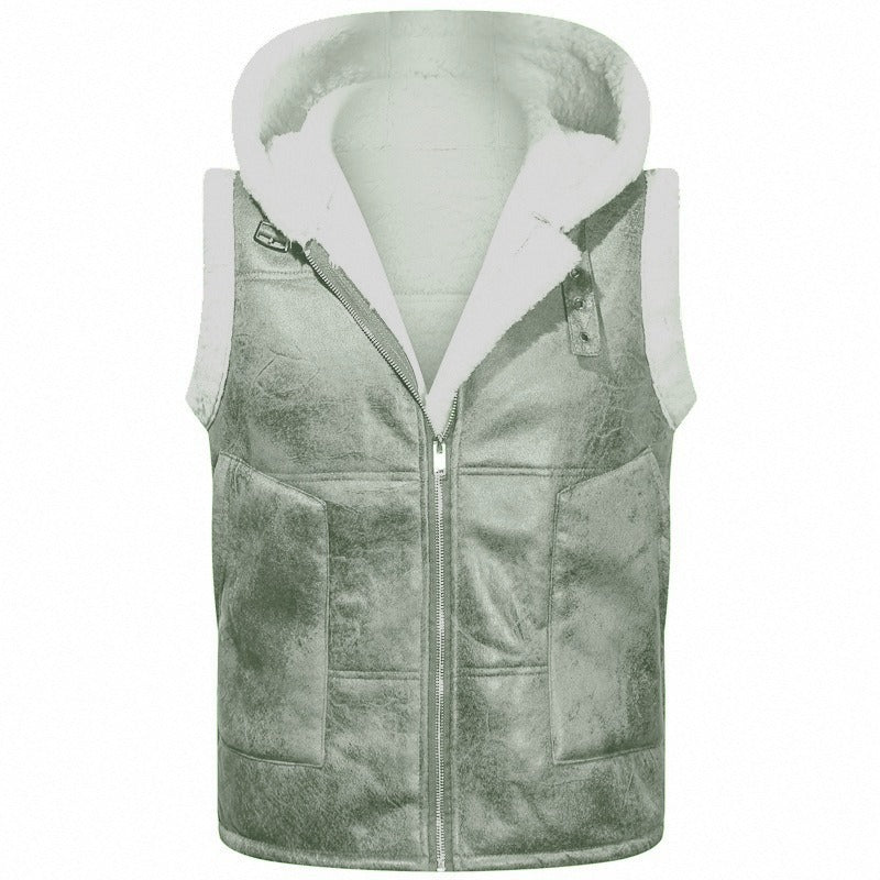 Herren Kapuzenweste im Lammfell‑Look mit Teddyfutter, Reißverschluss und großen Pattentaschen Shop Nory