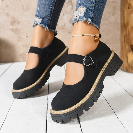 Damen Riemchen‑Slipper im Mary‑Jane‑Stil mit grober Profilsohle und Herzschließe Shop Nory