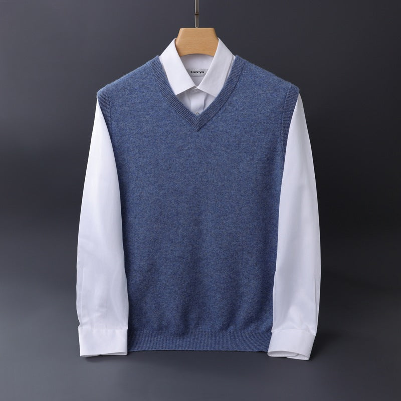 Herren Feine V‑Ausschnitt Strickweste aus Merino‑Blend mit geripptem Saum Shop Nory