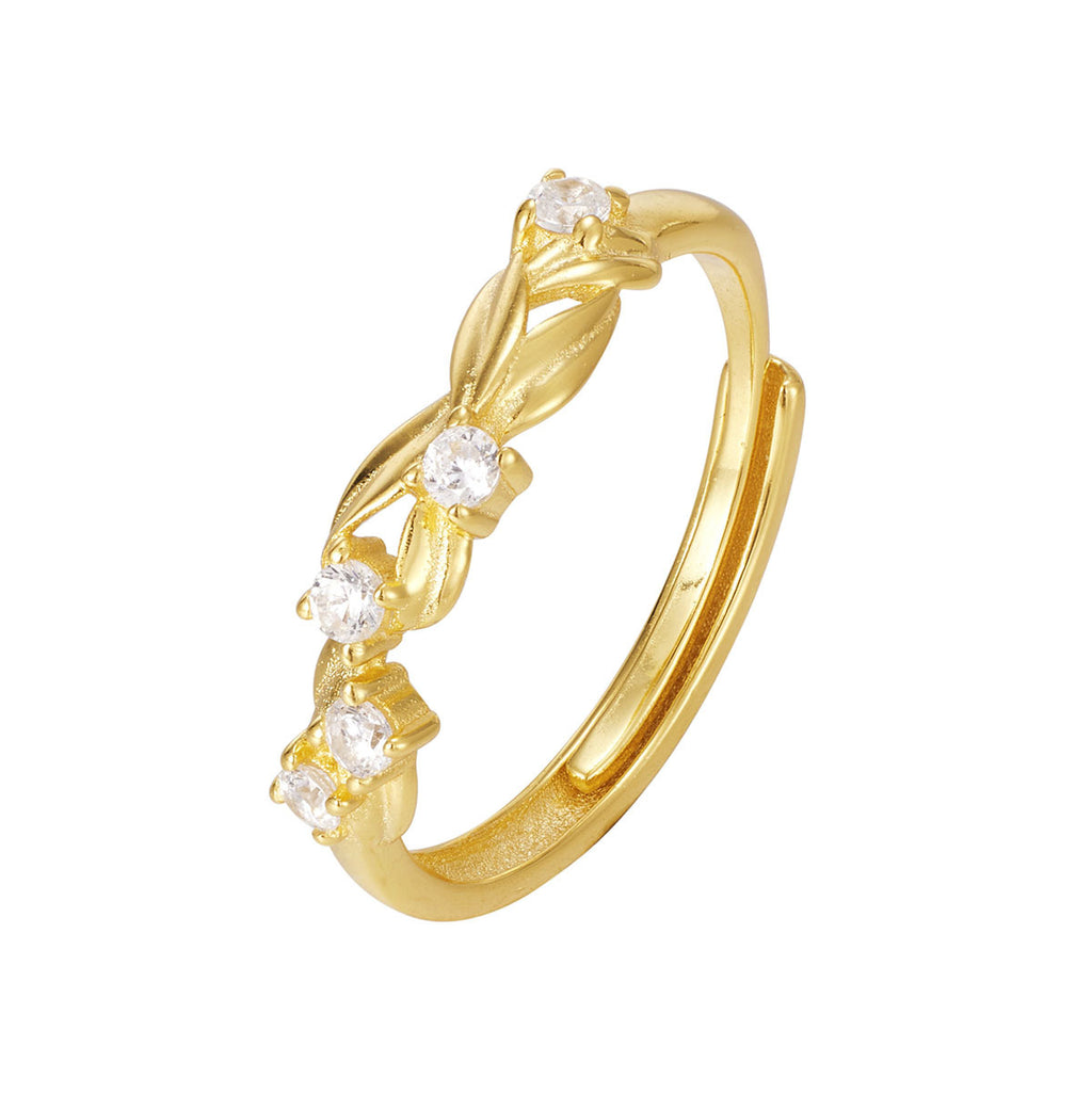 Damen eleganter Ring mit funkelnden Zirkonia und kunstvollem Blattdesign Shop Nory