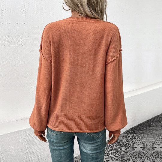Damen Eleganter Pullover mit V-Ausschnitt und Ballonärmeln Shop Nory