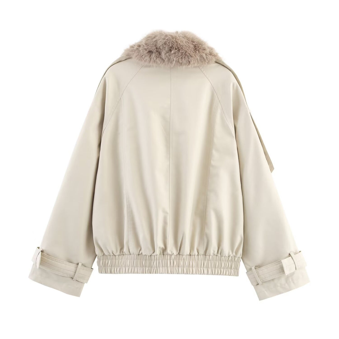 Damen Kurzjacke im Blouson‑Trenchstil mit abnehmbarem Kunstfellkragen Shop Nory