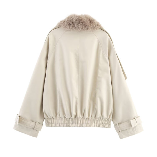 Damen Kurzjacke im Blouson‑Trenchstil mit abnehmbarem Kunstfellkragen Shop Nory