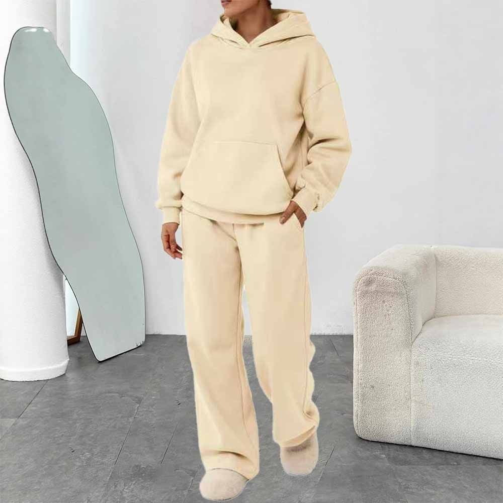 Damen nan zweiteiliges Freizeit-Lounge-Set mit Kapuzenpullover, Kängurutasche und gerader Loungehose aus weichem Baumwollmix Shop Nory