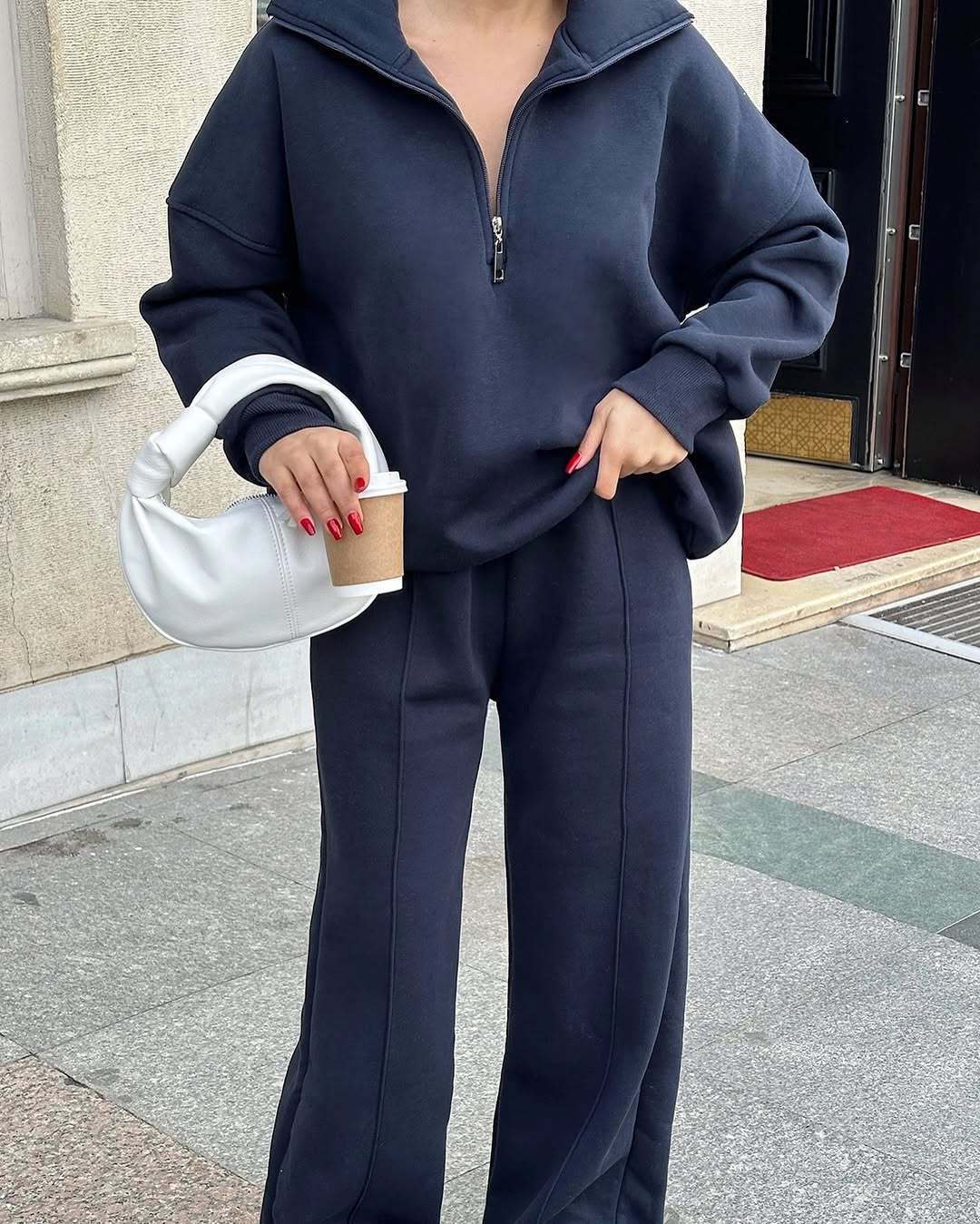 Damen Oversized Fleece-Lounge-Set mit Halb-Reißverschluss und weiten Jogginghosen Shop Nory
