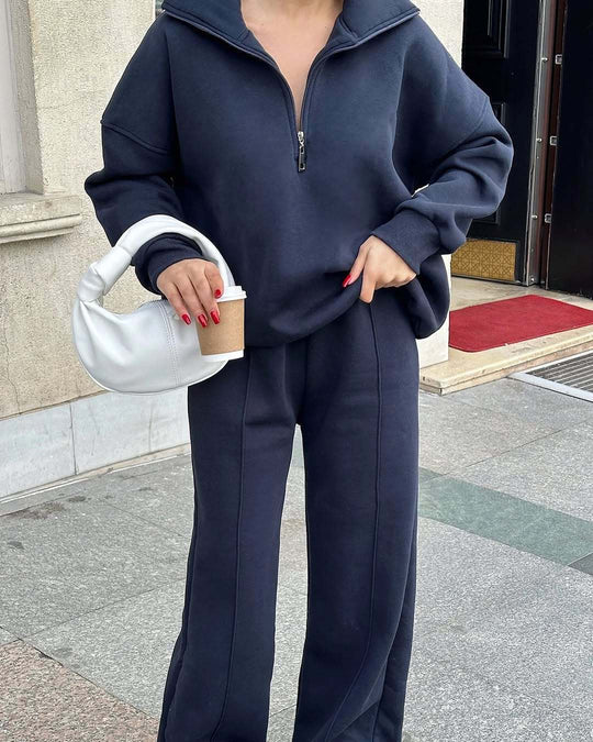 Damen Oversized Fleece-Lounge-Set mit Halb-Reißverschluss und weiten Jogginghosen Shop Nory