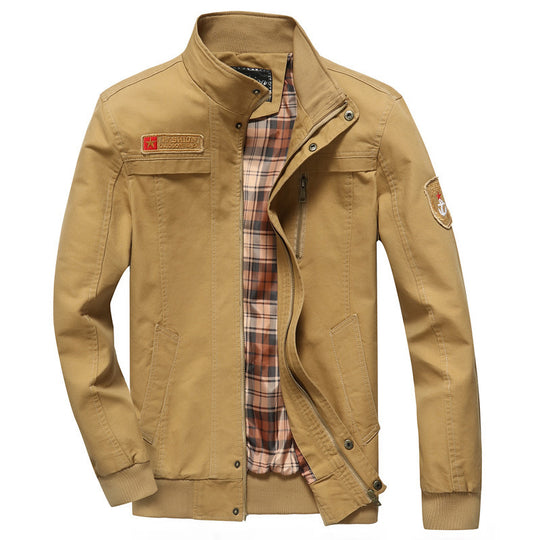 Herren Canvas-Fieldblouson im Pilotencut mit kariertem Innenfutter, Stehkragen und Rippbündchen Shop Nory
