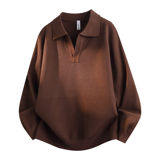 Unisex Oversized Feinstrick-Polo-Pullover mit offenem V‑Ausschnitt und lässiger Silhouette Shop Nory
