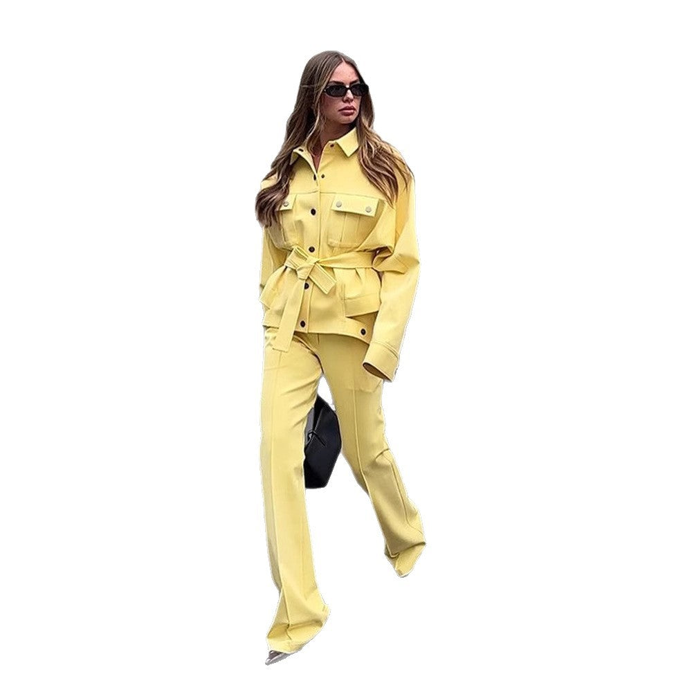 Damen Utility-Blazer mit Bindegürtel und hochtaillierter Bundhose Shop Nory