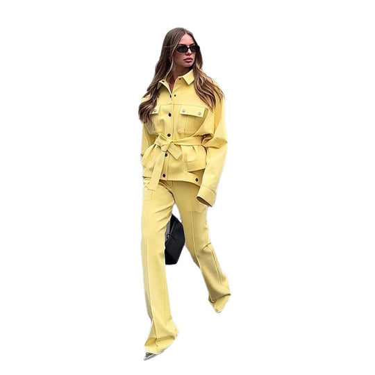 Damen Utility-Blazer mit Bindegürtel und hochtaillierter Bundhose Shop Nory