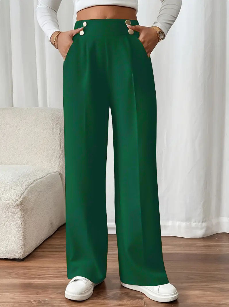 Damen Hochtaillierte Palazzo-Hose mit Zierknopfleiste, Bügelfalte und Eingrifftaschen Shop Nory