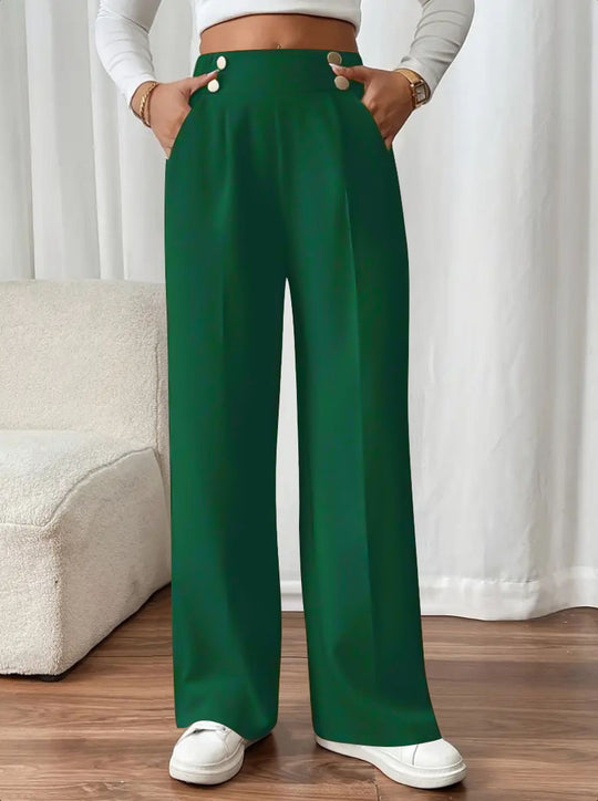 Damen Hochtaillierte Palazzo-Hose mit Zierknopfleiste, Bügelfalte und Eingrifftaschen Shop Nory