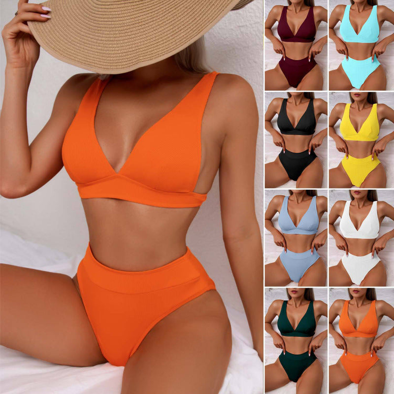Damen Hoch geschnittener Bikini mit atmungsaktivem Oberteil und elastischem Bund Shopnory