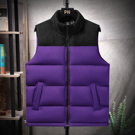 Herren Wattierte Steppweste mit hohem Kragen, Cord‑Schulterblende und verstellbaren Seitenschnallen Shop Nory