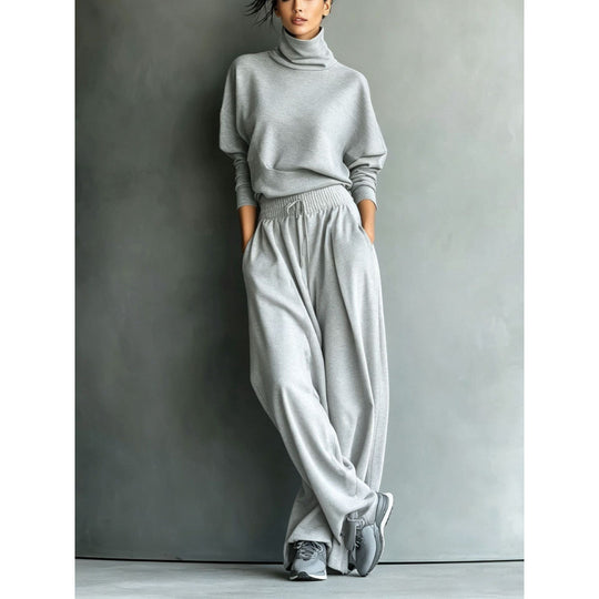 Damen Rollkragen-Loungewear-Set mit Oversize-Oberteil und weitem Gummibund-Hose Shop Nory