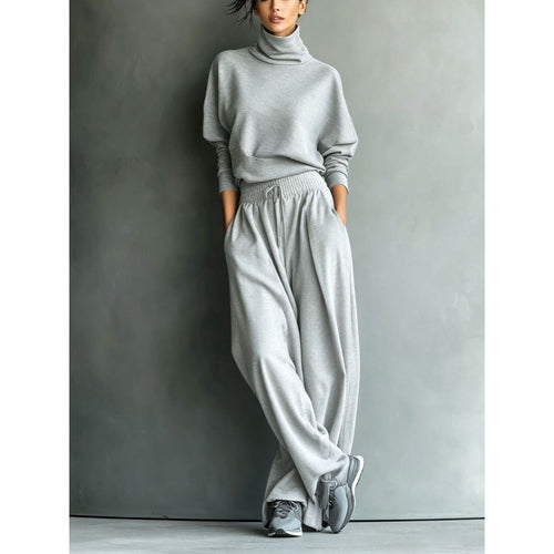 Damen Rollkragen-Loungewear-Set mit Oversize-Oberteil und weitem Gummibund-Hose Shop Nory