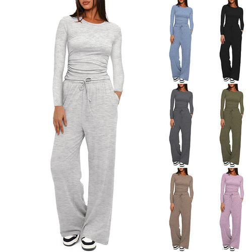 Damen Relax-Freizeithose mit extra weitem Bein, elastischem Bund und Kordelzug Shop Nory