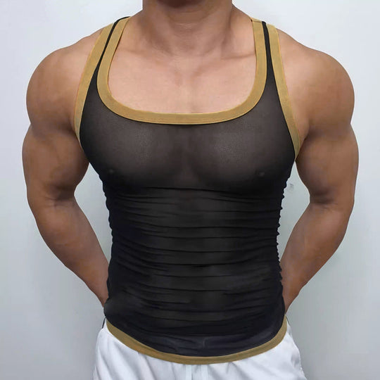 Herren nan Ringer-Top aus feinem Baumwoll-Elasthan mit Kontrastpaspel und schmaler Passform