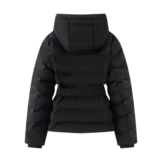 Damen Glänzende Daunenoptik-Steppjacke mit Kapuze und tailliertem Zugbandgürtel Shop Nory