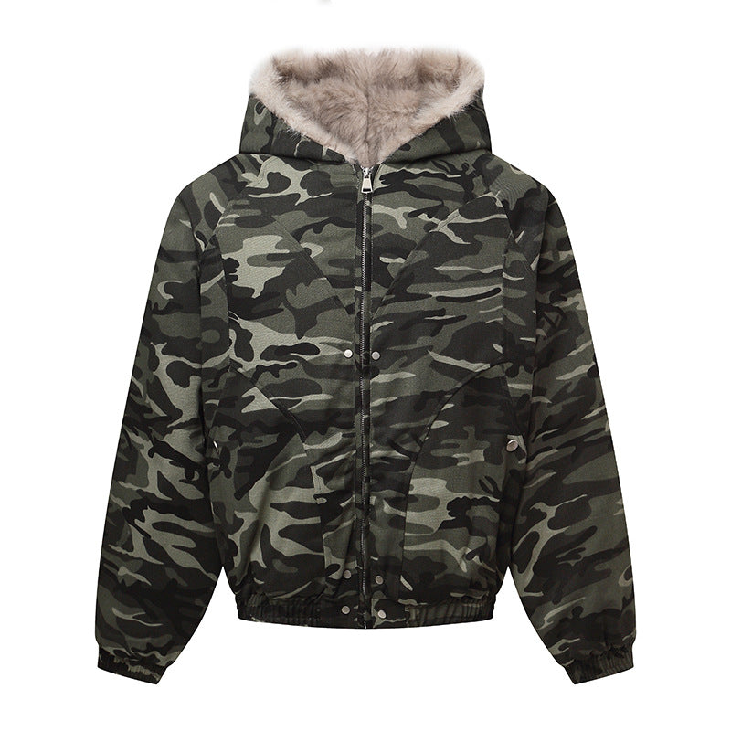 Unisex Wattierte Kapuzenjacke im Camouflagemuster mit Teddyfutter und elastischem Saum Shop Nory