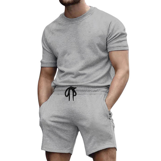 Herren nan kurzärmeliges Sweat-Set aus weichem Sweatstoff mit Rundhalsshirt und Kordelzug-Shorts