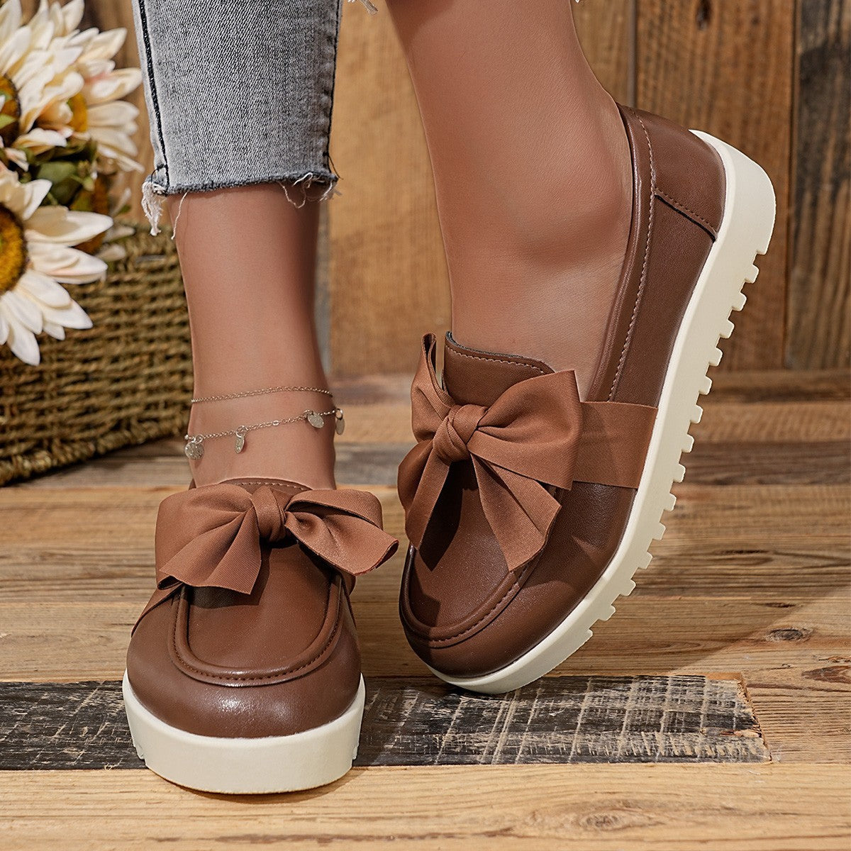 Damen Loafers mit dekorativem Schleifen-Design und rutschfester Sohle