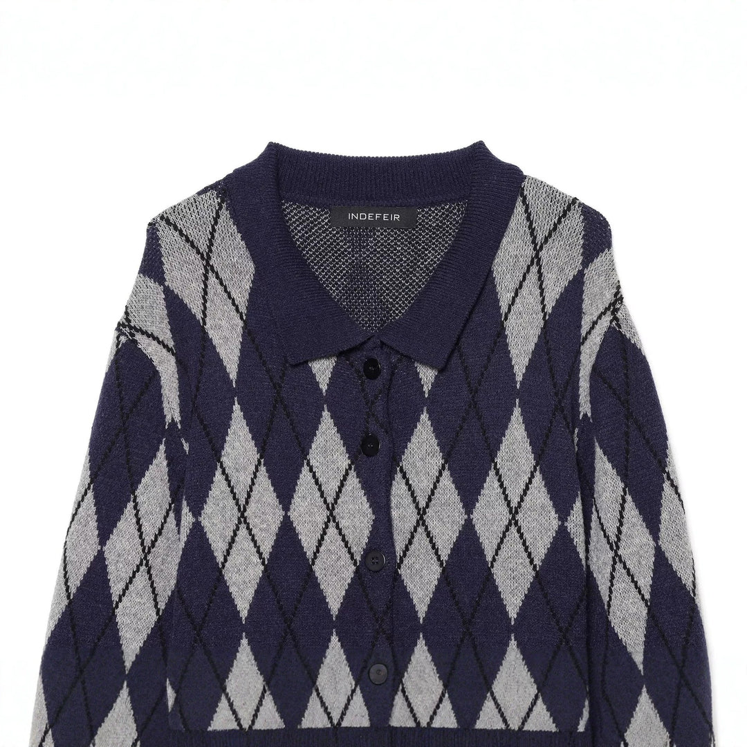 Damen Argyle-Strickcardigan mit Hemdkragen und durchgehender Knopfleiste Shop Nory