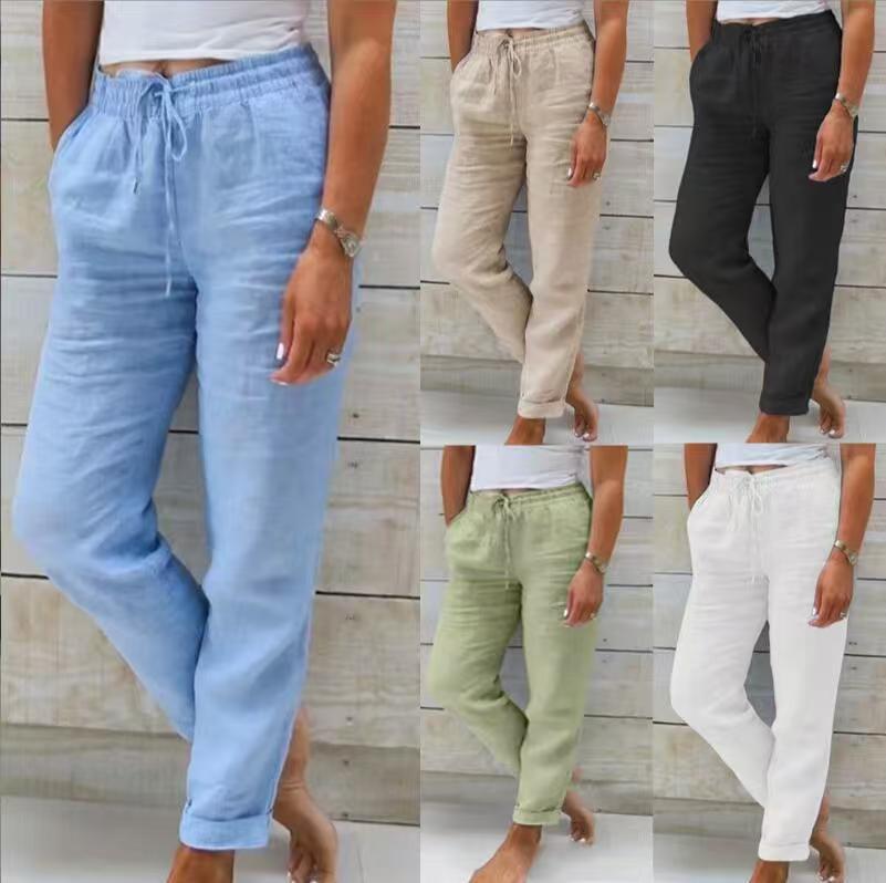 Damen nan lässige Leinenhose mit elastischem Bund Kordelzug und Seitentaschen Shop Nory