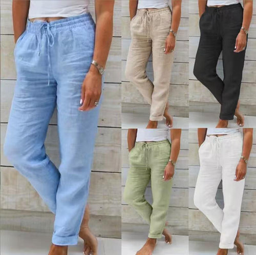 Damen nan lässige Leinenhose mit elastischem Bund Kordelzug und Seitentaschen Shop Nory
