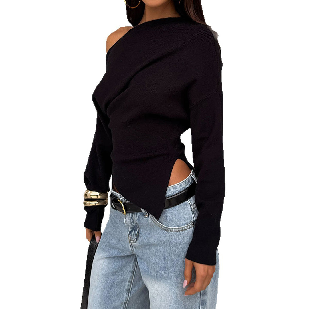 Damen nan schulterfreier Feinstrickpullover mit asymmetrischem Cut-Out, taillierter Passform und weiten Ärmeln Shop Nory