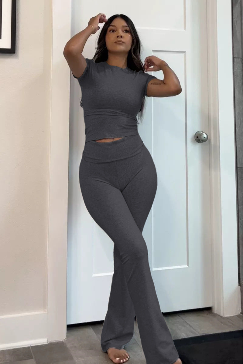 Damen Fitted Langarm Crop Top und Hochbund Leggings Set aus Functional Jersey Shop Nory