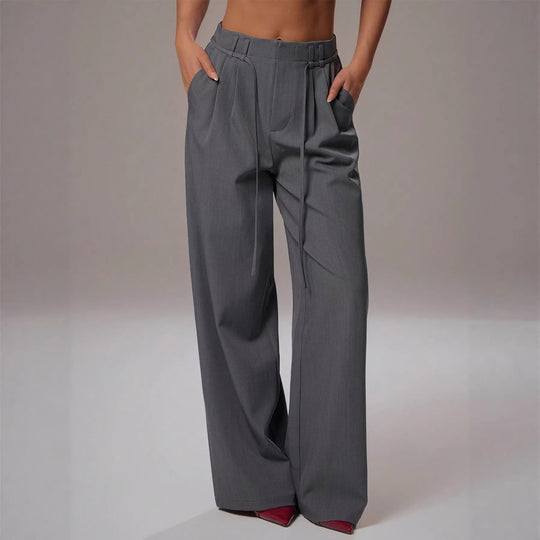 Damen Hochtaillierte Palazzo-Hose mit Bundfalten, Tunnelzug und weitem Bein Shop Nory