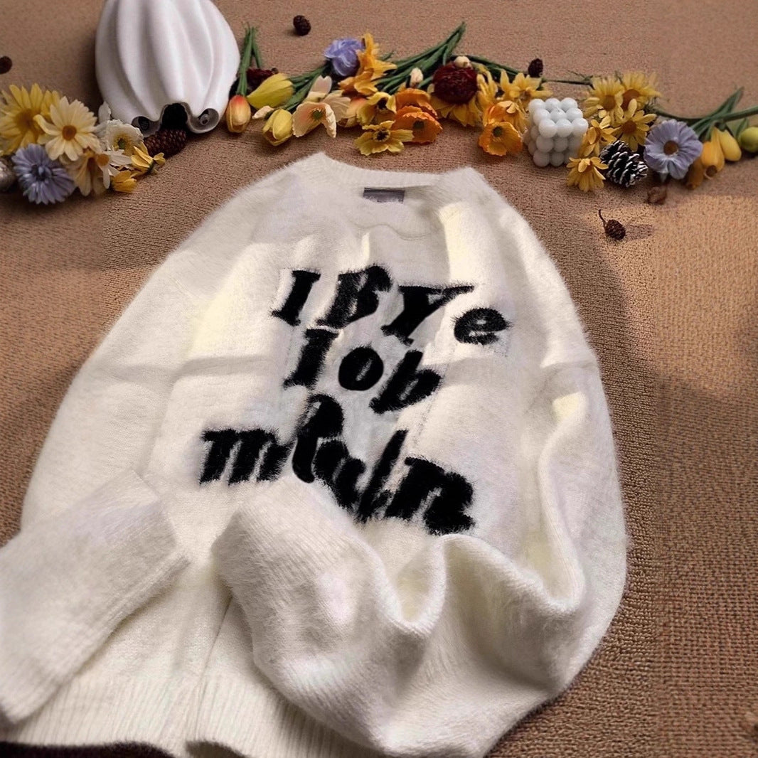 Damen Flauschiger Pullover mit kreativem Aufdruck Shop Nory